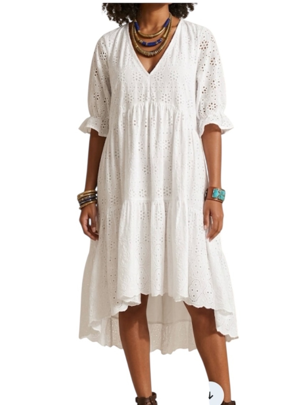 Sundance Jasmine Eyelet Midi Dress XL White Boho Babydoll Cottagecore Peasant